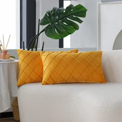 Set of 2 Luxurious Velvet Decorative Pillow Covers - Ultra Soft Cushion Covers - 30x50cm (YELLOW)