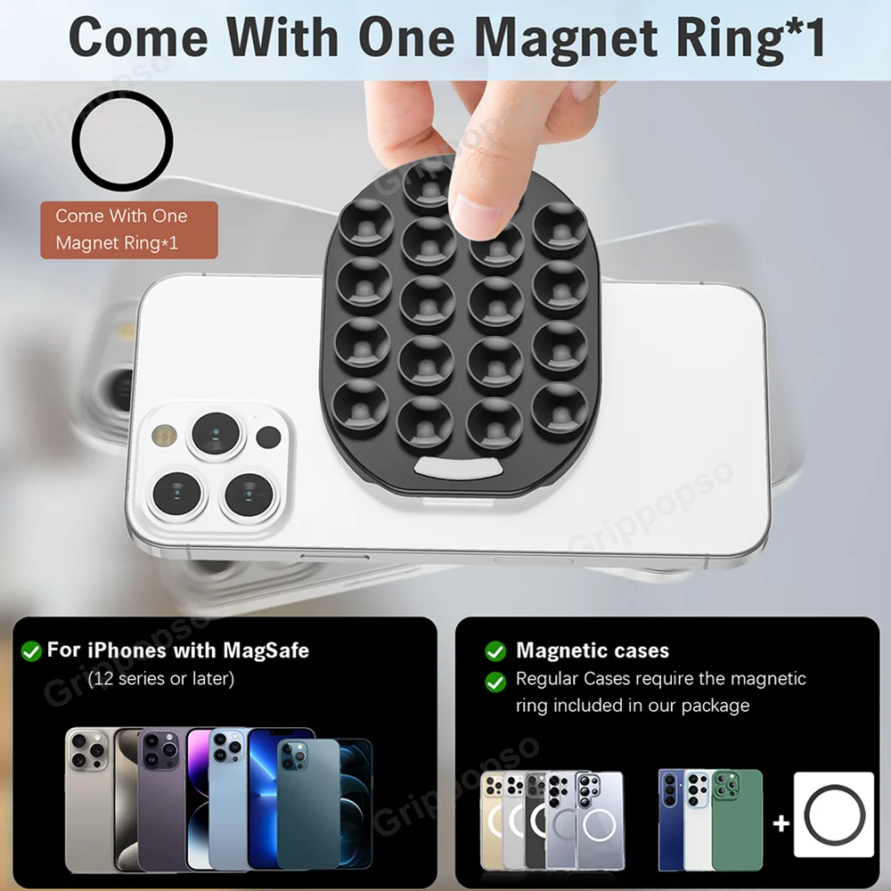 Grippopso Suction Cup Phone Mount For Magsafe Phone Grip Silicone Suction Phone Stand For iPhone For Samsung Cellphone Grip Hold — view 5
