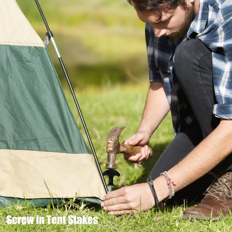 Tent Stake Pegs Carbon Steel Screw In Tent Stakes For Yard Portable Stakes T-Shaped Camping Stake Pegs Camping Peg For garden staples