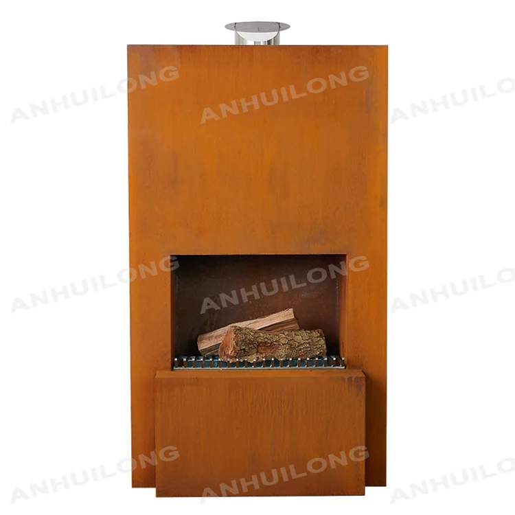 Wood Burning Corten Steel Freestanding Outdoor Fireplace With Wheels