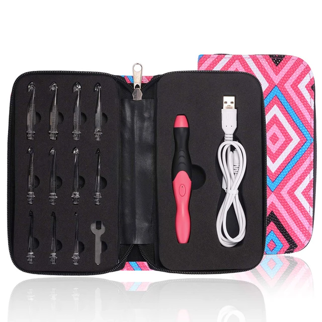 CREA Lighted Crochet Hook Set,9 Size Interchangeable Heads 2.5mm To 6.5mm  With Ergonomic