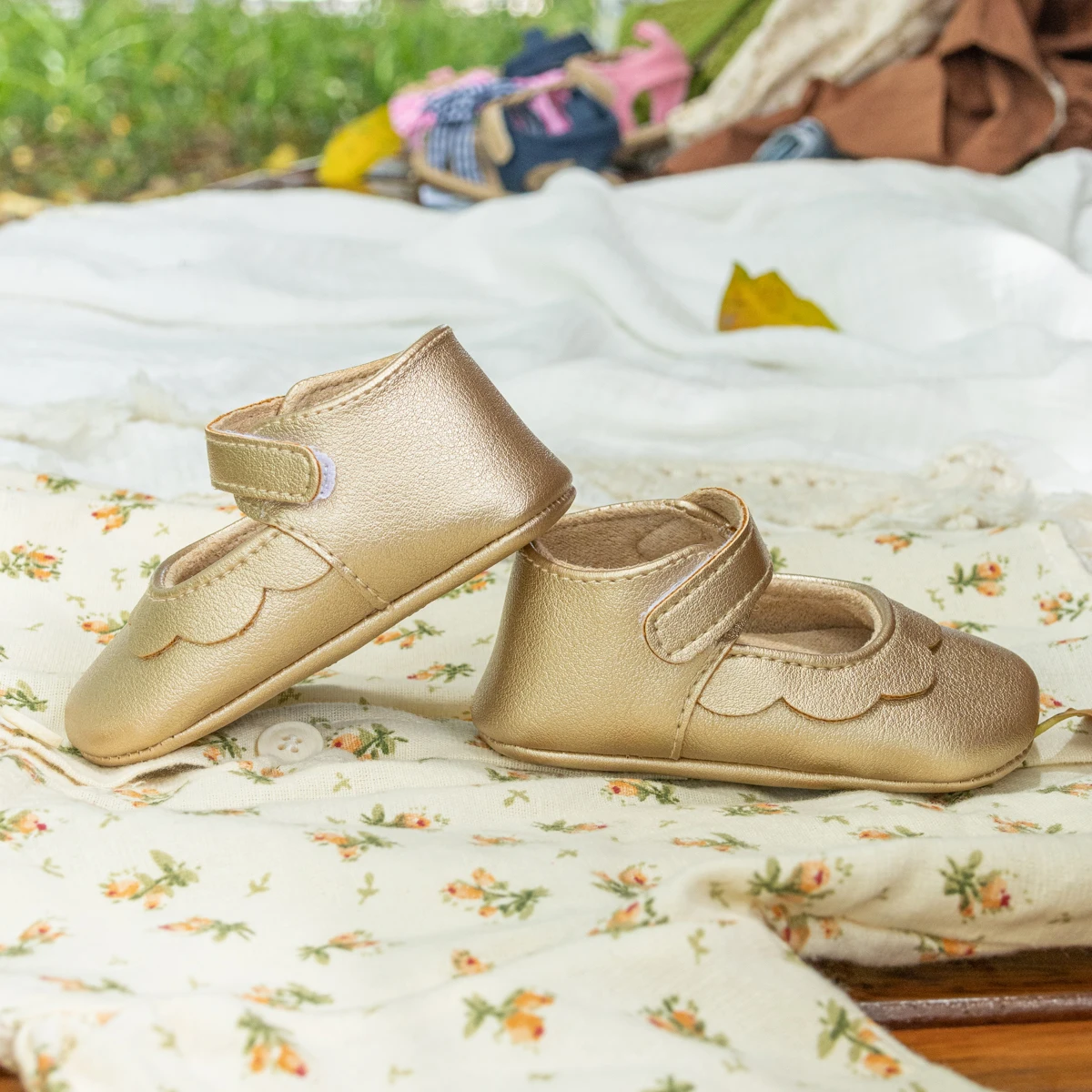 KIDSUN Baby Girls Shoes Newborn First Walkers Rubber Sole Anti-slip Toddler Princess Shoes Party Wedding Baby Girl Crib Shoes 5
