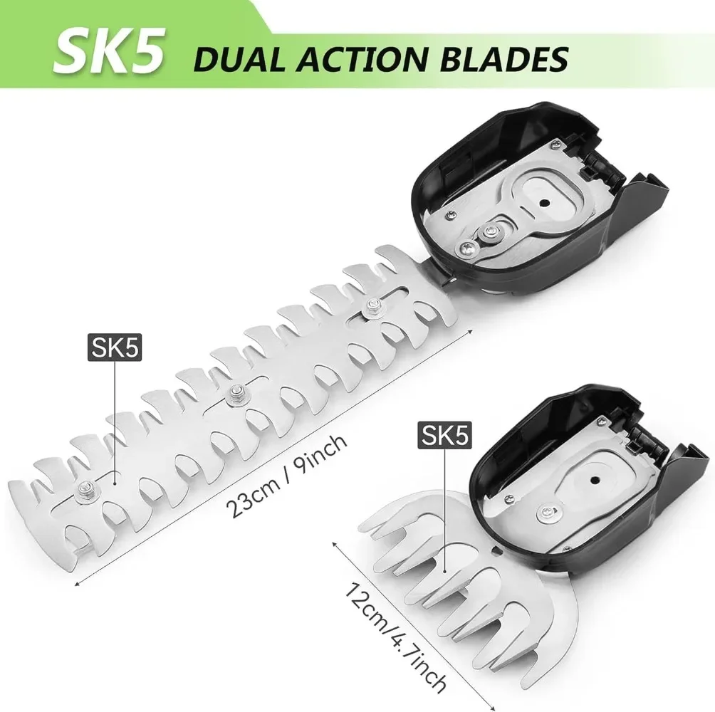 2-in-1,24V Battery Operated Shrubbery Trimmer Handheld Electric Grass Trimmer with 2 Rechargeable Batteries and Charger (Green) 6