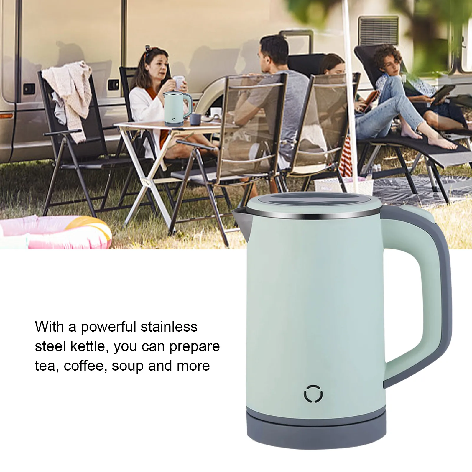 Small Kettle Electric, 0.8L Double Wall Portable Travel Kettle with 304  Stainless Steel, 600W Mini Hot Water Boiler with Auto Shut-off, Fast Boil