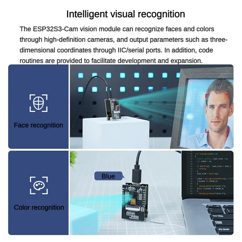 Hiwonder ESP32-S3 Wifi Camera Module AI Vision Module Support WiFi Video Transmission Face and Color Recognition Dual-Mode Kit