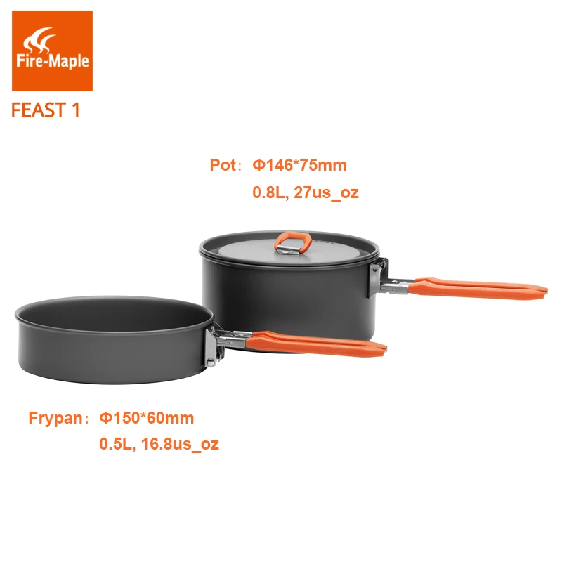 Fire Maple Feast 1 Outdoor Camping Hiking Cookware Backpacking Cooking Picnic Pot Pan Set Foldable Handle 1-2 Persons_voghion.com