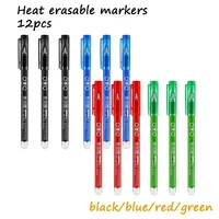 12PCS 0.7MM Erasable Neutral Pen, Bullet Nib, Washable Pens, Smooth Writing, That Disappear with Heat, Black Blue Red Green Ink 1