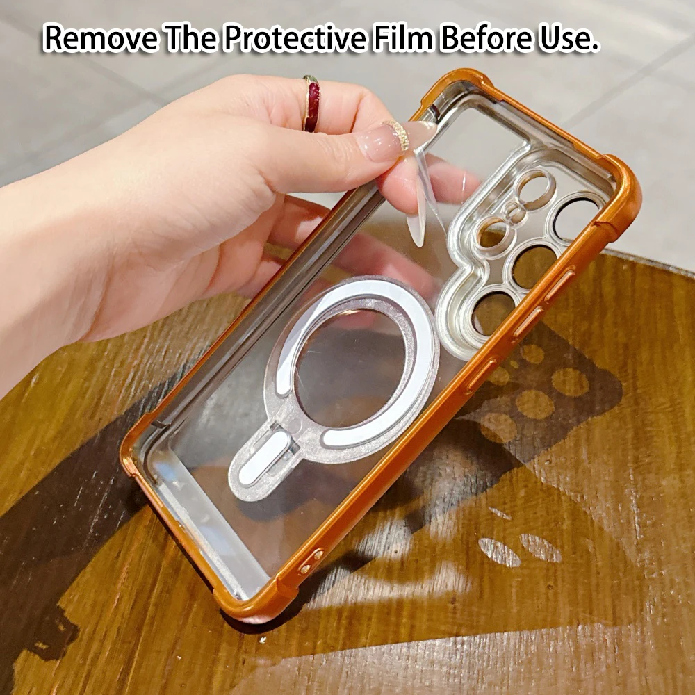 Transparent Electroplated Magnetic Bracket Case with Lens Protector Cover