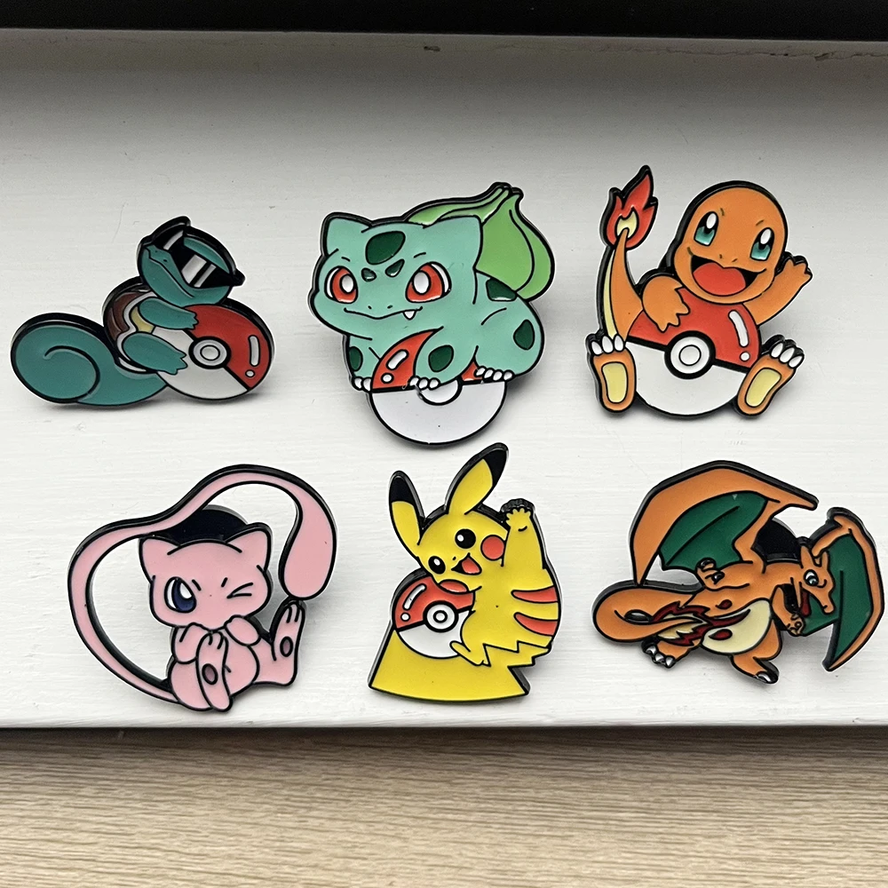6 Pcs Pok&eacute;mon Brooch Set Mewtwo Charizard Enamel Pins Creative Metal Badges for Backpacks Children's Jewelry