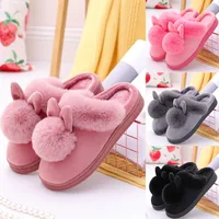 Women'S Winter Plush Rabbit Ear Indoor Cotton Mop Thick Soft Sole Slides Men Women Indoor Floor Flat Home Non-Slip Shoes 1