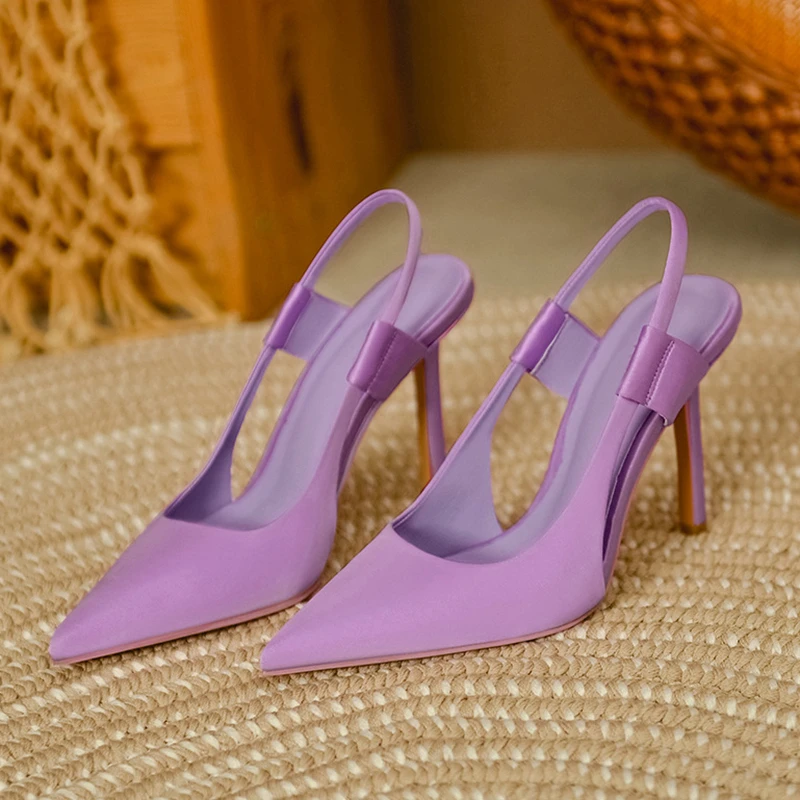 Pmwrun Women Slingback Sandals Pointed Toe Slip On Thin High Heel Ladies Elegant Pumps Shoes Summer