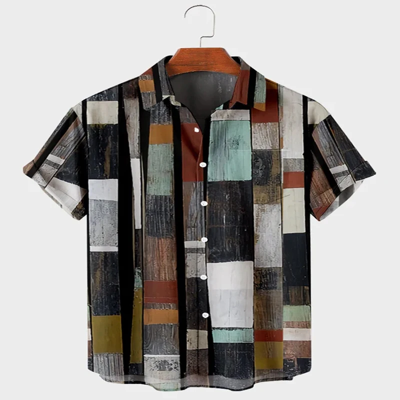 Vintage Color Block Short Sleeve Shirt 3D All Over Printed Hawaiian Shirt for Men and Women Casual Shirt Unisex