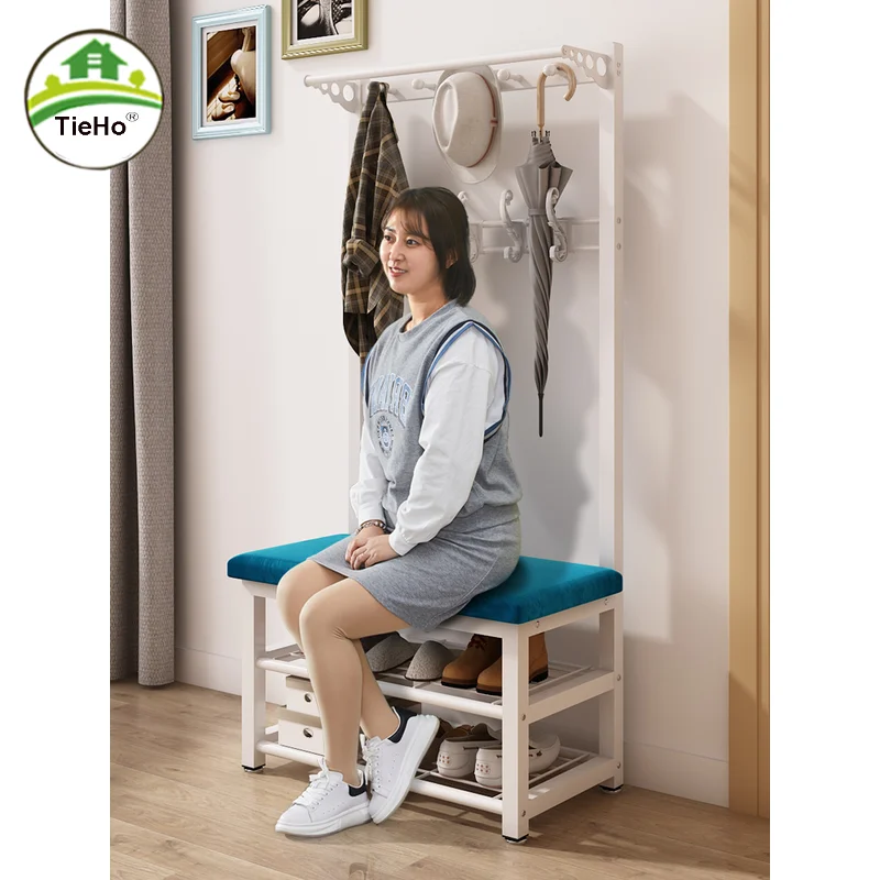 현관 코트 행거 단철 바닥 코트 랙 신발 의자 걸이 모자 옷 랙 거실 스탠드 선반, 현관 홈
