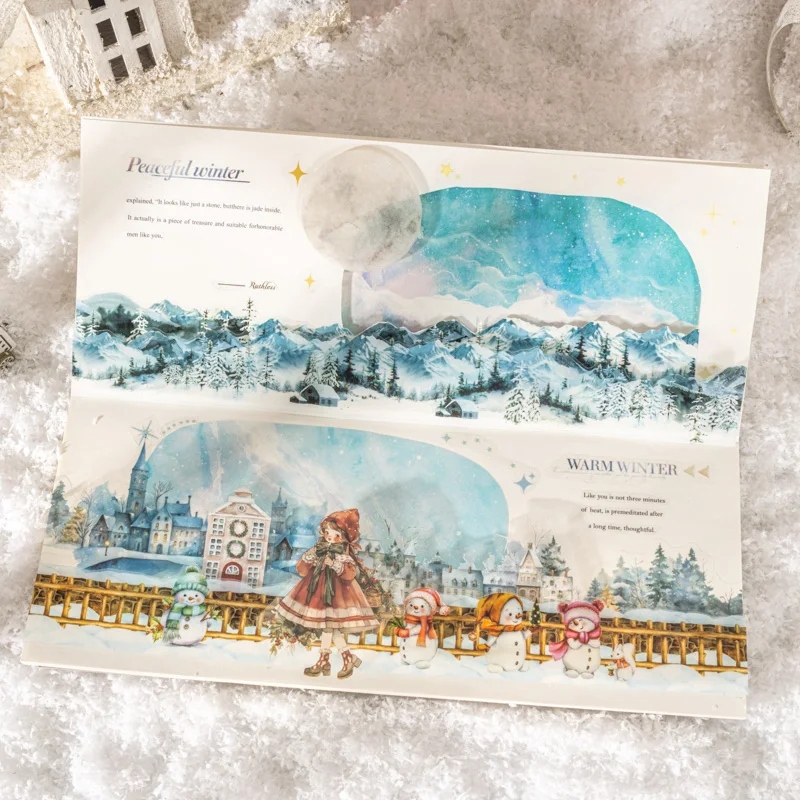 40mm*2m Scrapbook Decor Adhesive Tape Winter snow scenery PET Tapes Masking Tapes stickers Aesthetic Stationery Supplies JIANQI decorative stickers self adhesive stickers stationery stickers paper stickers adhesive stickers stationery tapes diy scrapbooking accessories stationery supplies