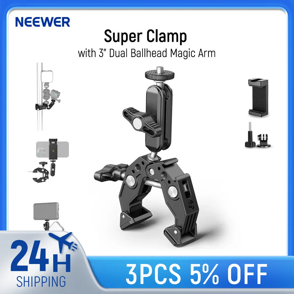 Super Clamp With 3" 360°Dual Ballhead Magic Arm, Cold - View #3