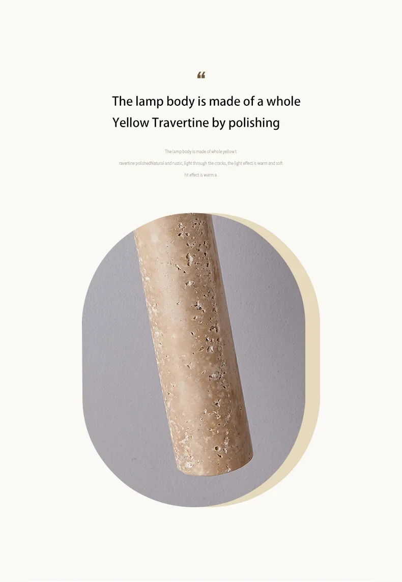 Description Picture 3 of itemModern Cylindrical ShapeTravertine Led Pendant Lamp Long Tube Wood Bedroom Bedside Atmosphere Corridor Suspension Lighting