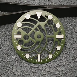 Hollowed Watch Dial 28.5mm with Strong Luminous Glow - Premium Watch Face Accessory (Military Green)