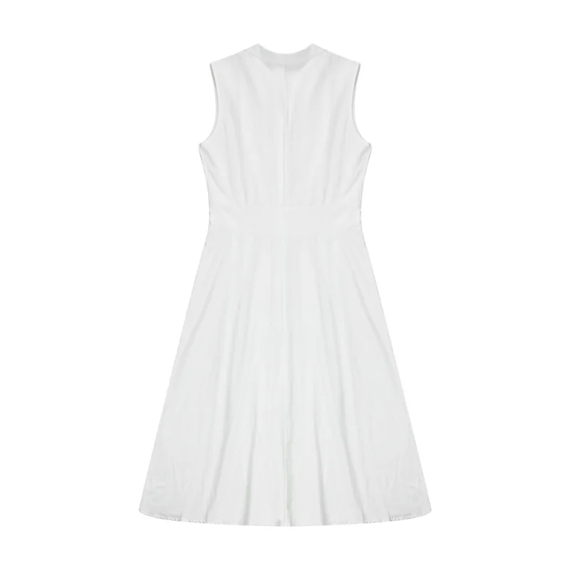 Beach Dress Women Solid Color Turn Down Collar Single Breasted Sleeveless A Line Long Dresses Vacation Party Dresses