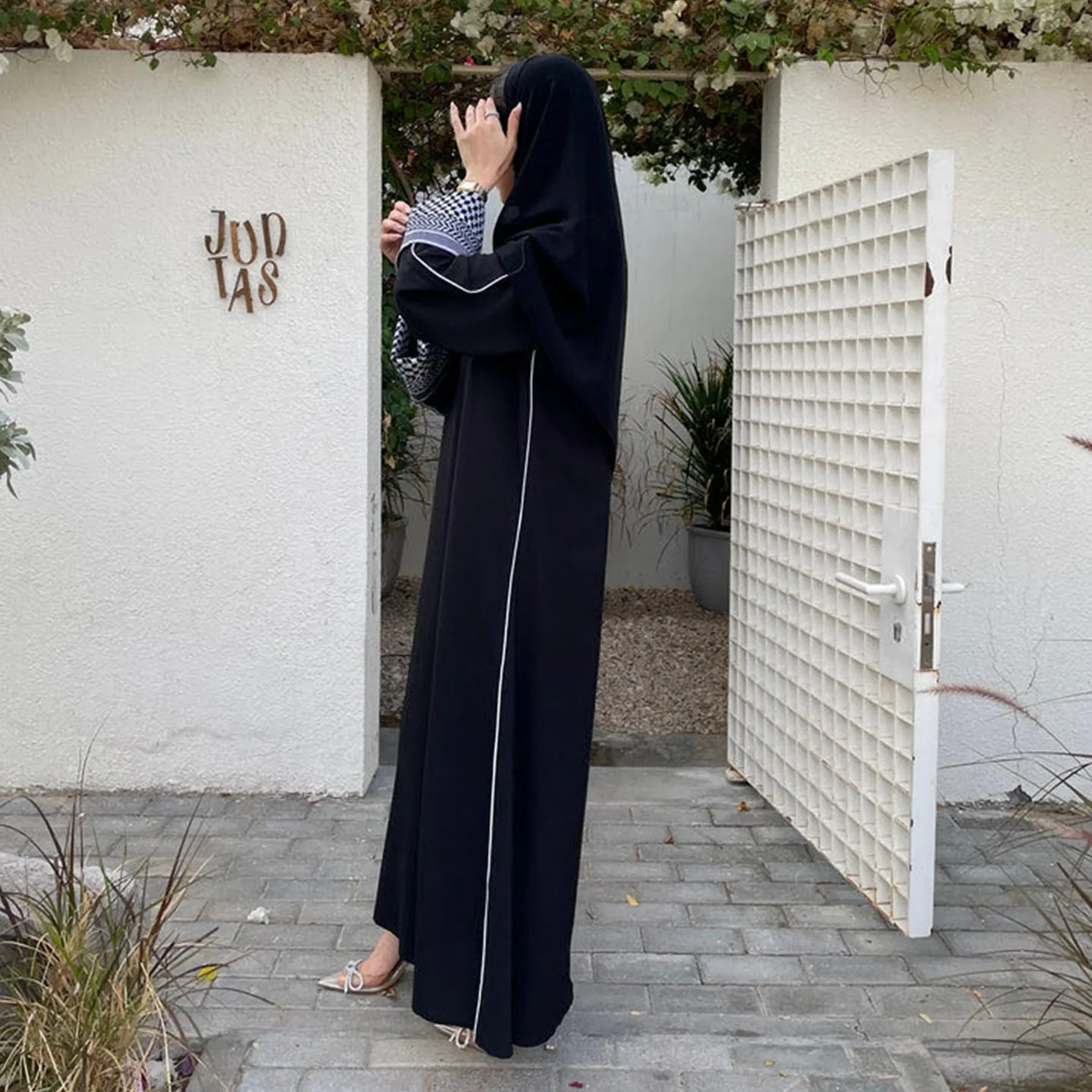 Keffiyeh Linen Closed Abaya Dubai Luxury Muslim Hijab Dress Patchwork 2024 Party Dresses for Women Ramadan Eid Islam Kaftan Robe