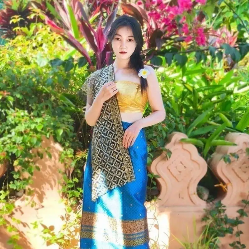 Dai Nationality Clothing Tube Top Skirt Shawl Set Traditional Festival Party Photography Thailand Costumes