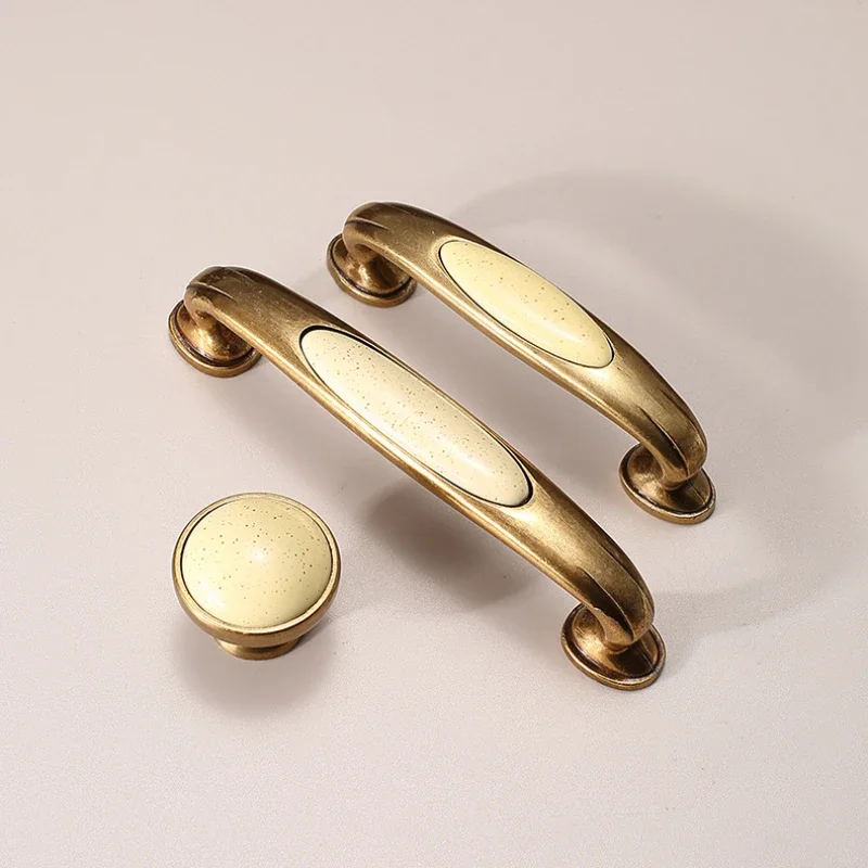 Antique Brass Ceramic Cabinet Handles Zinc Alloy Drawer Knobs Pulls Wardrobe Door Handle European Furniture Handle Hardware
