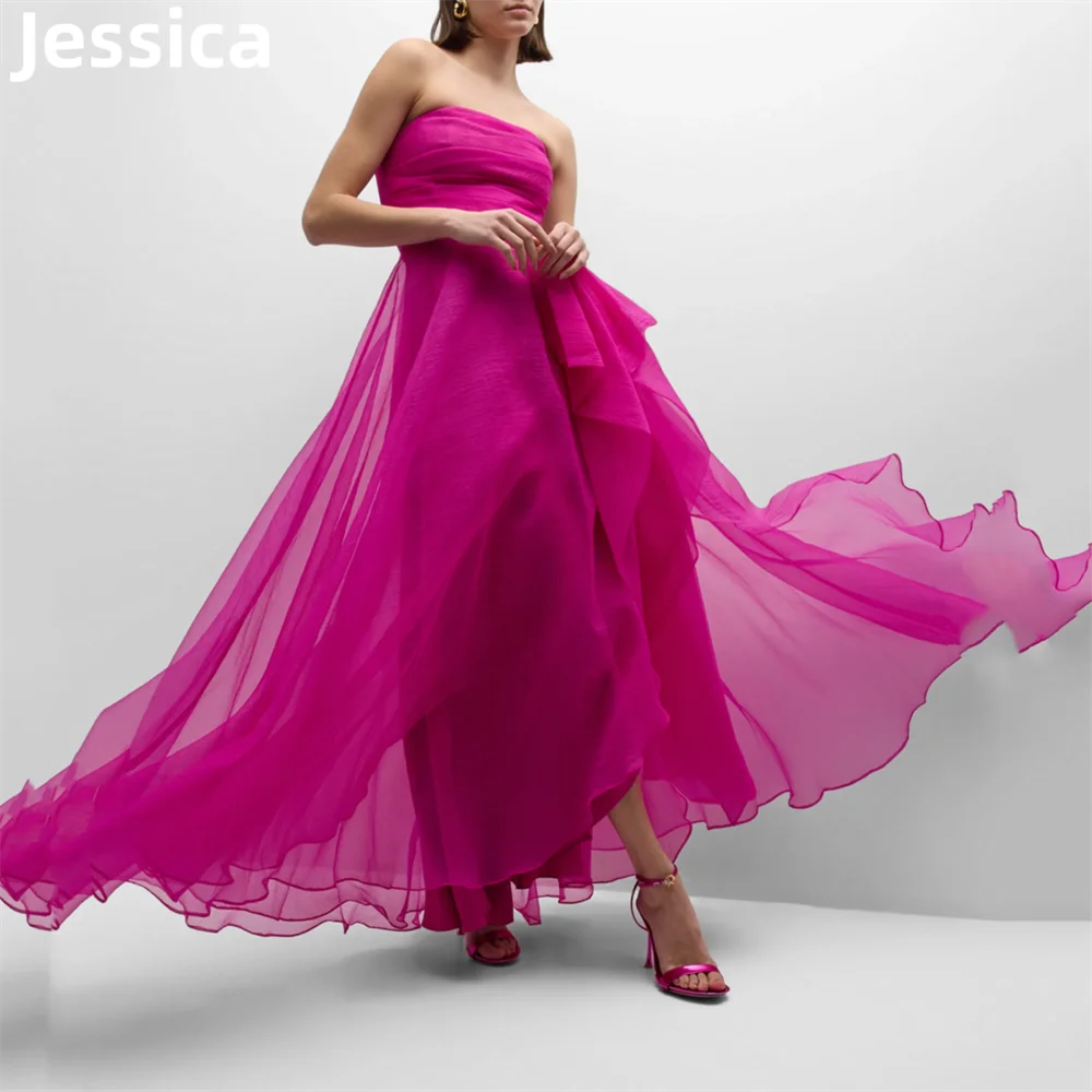 

Jessica Red Prom Dresses Strapless A-line Evening Dress 2024فساتين اعراس Strapless Ladies Wedding Party Dresses فساتين السهرة