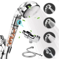 Shower Head High Pressure Water Saving with On/Off Switch Stop Button Ionic Mineral Anion 3 Modes Handheld Bathroom Showerheads 1