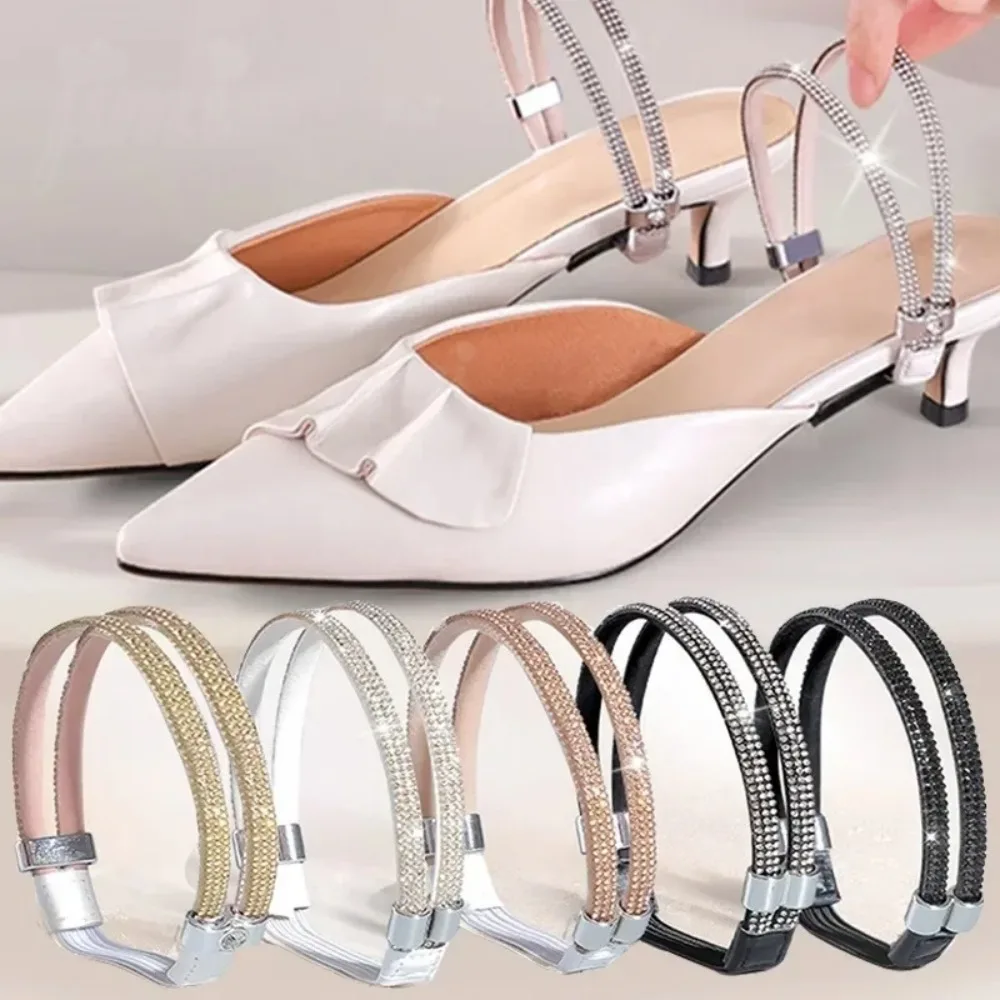 1 paar Strass High Heels Schuhe Band Anti-lose Frauen Diamant Schnürsenkel Anti-drop Ferse Straps Gürtel Bohrer elastische Feste Gürtel