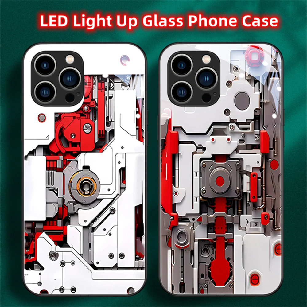 Luminous Mechanical Parts Sound Control LED Flash Cases Glowing Cover For iPhone 15 14 13 12 11 Pro Max XR XS Plus 6 7 8 SE2020