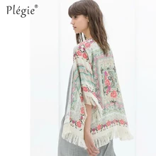 

2022 Summer Women's Shirt Bohemian Holiday Style Floral Print Tassel Chiffon Cardigan Beach Kimono Summer Outwear Female