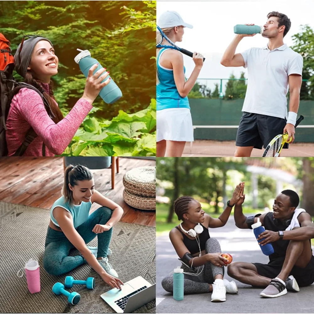 20oz 600ml Reusable BPA Free Collapsible Silicone Foldable Travel Water Bottle