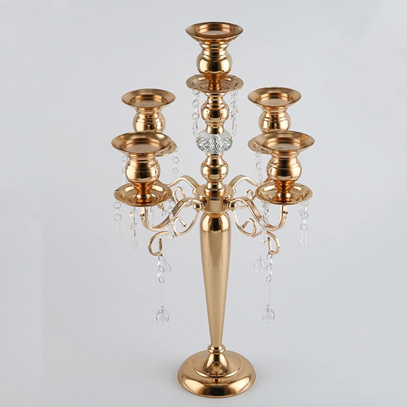 

10 PCS Metal Candle holders Gold candelabras With Crystal Pendants Luxury Wedding Candle Holder Event Table Centerpiece