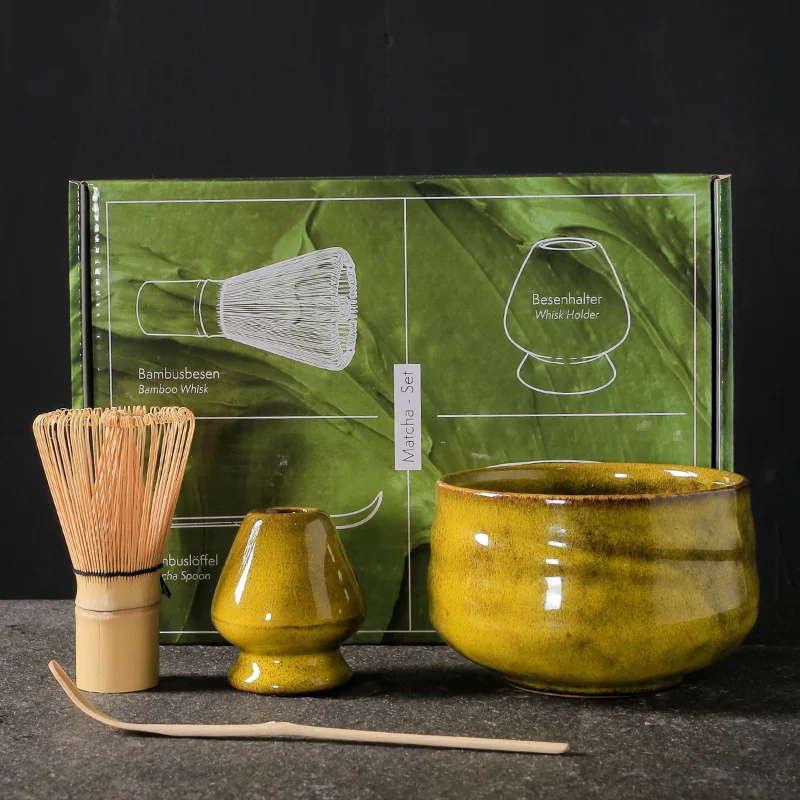 4/7pcs Japanese Matcha Set Kit Handmade Ceramic Grinder Bowl Matcha Whisks Bamboo Spoon Strainer Kitchen Accessories Gift Set