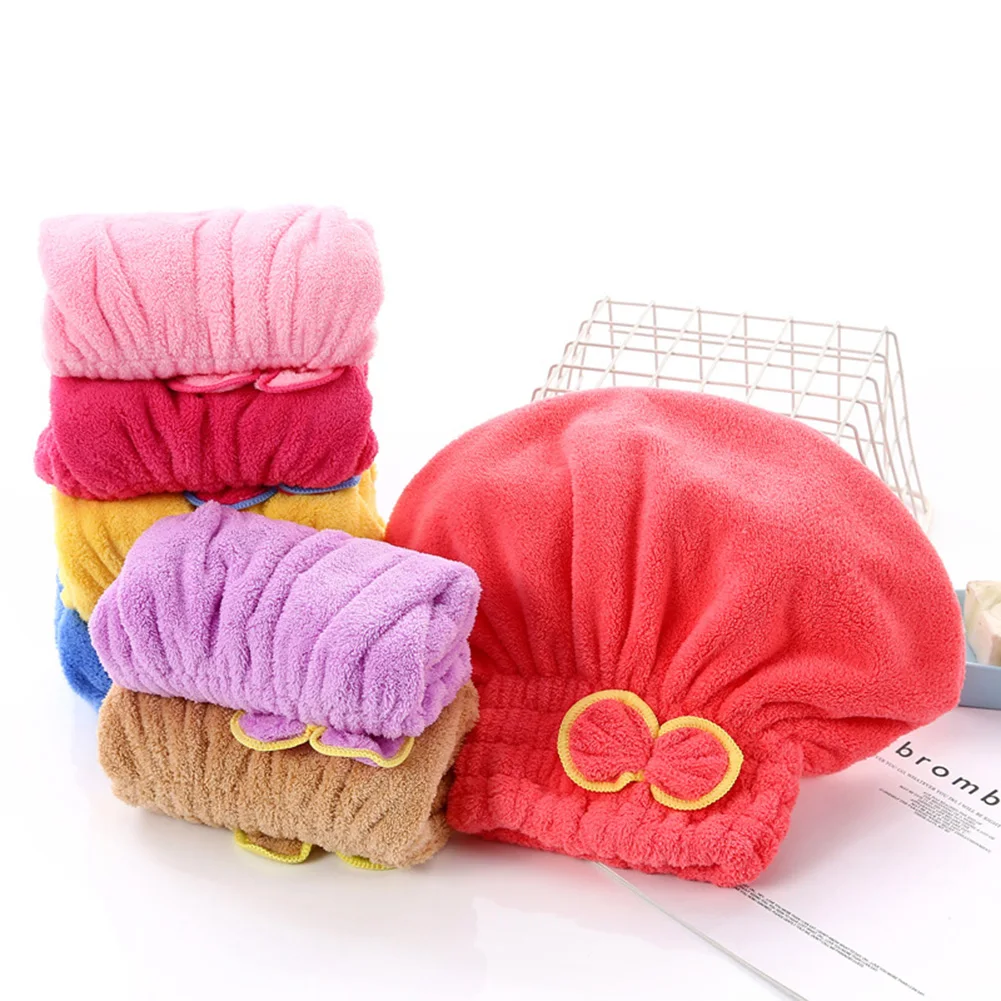 Microfiber Towels 6 Colors Microfiber Solid Quickly Dry Hair Hat Hair Turban Women Head Wrap Hat Thickened Absorbent Dry Cap