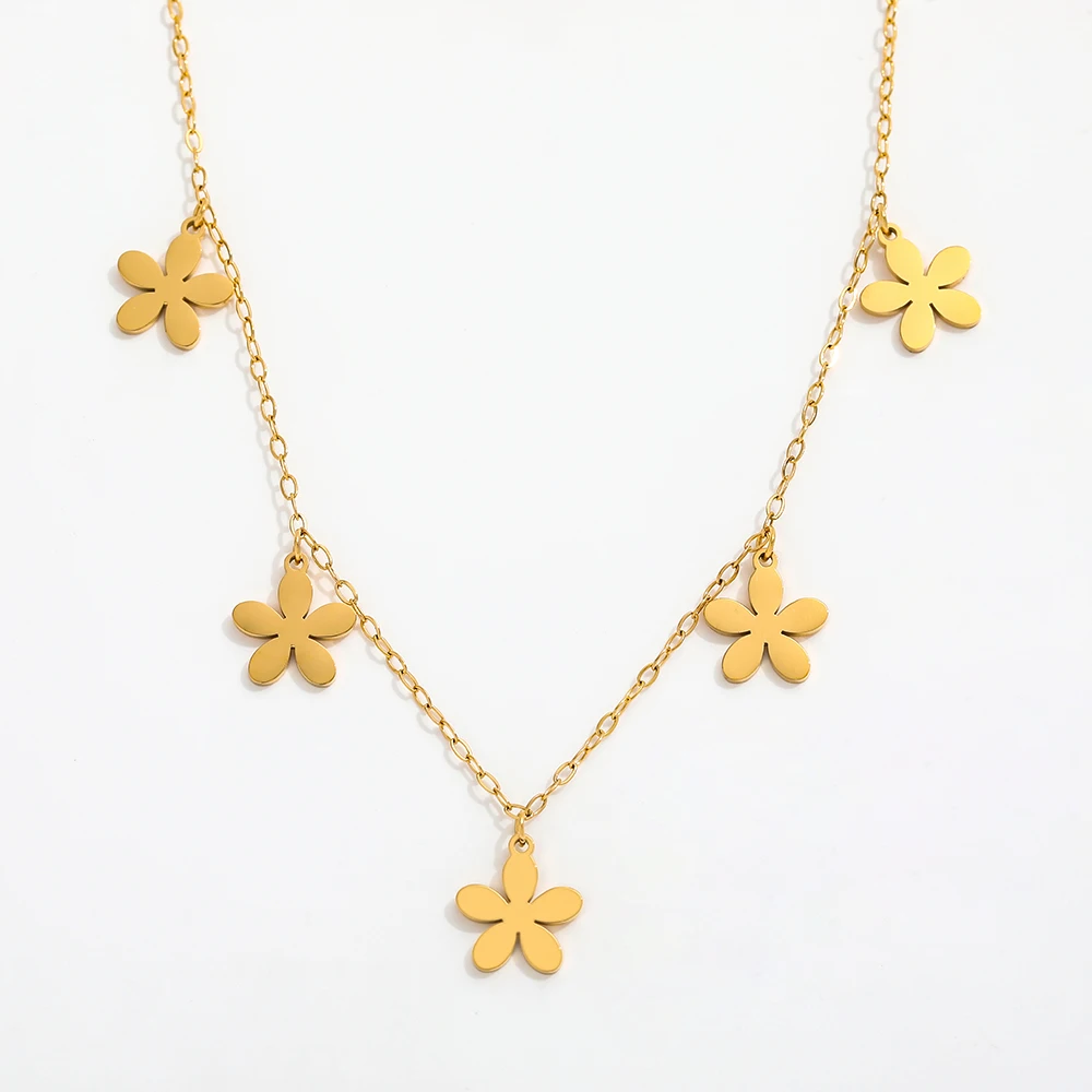 

Joolim Jewelry PVD Wholesale Waterproof&No Fade Fashion Cute Delicate Five Flowers Pendant Stainless Steel Necklace for Women
