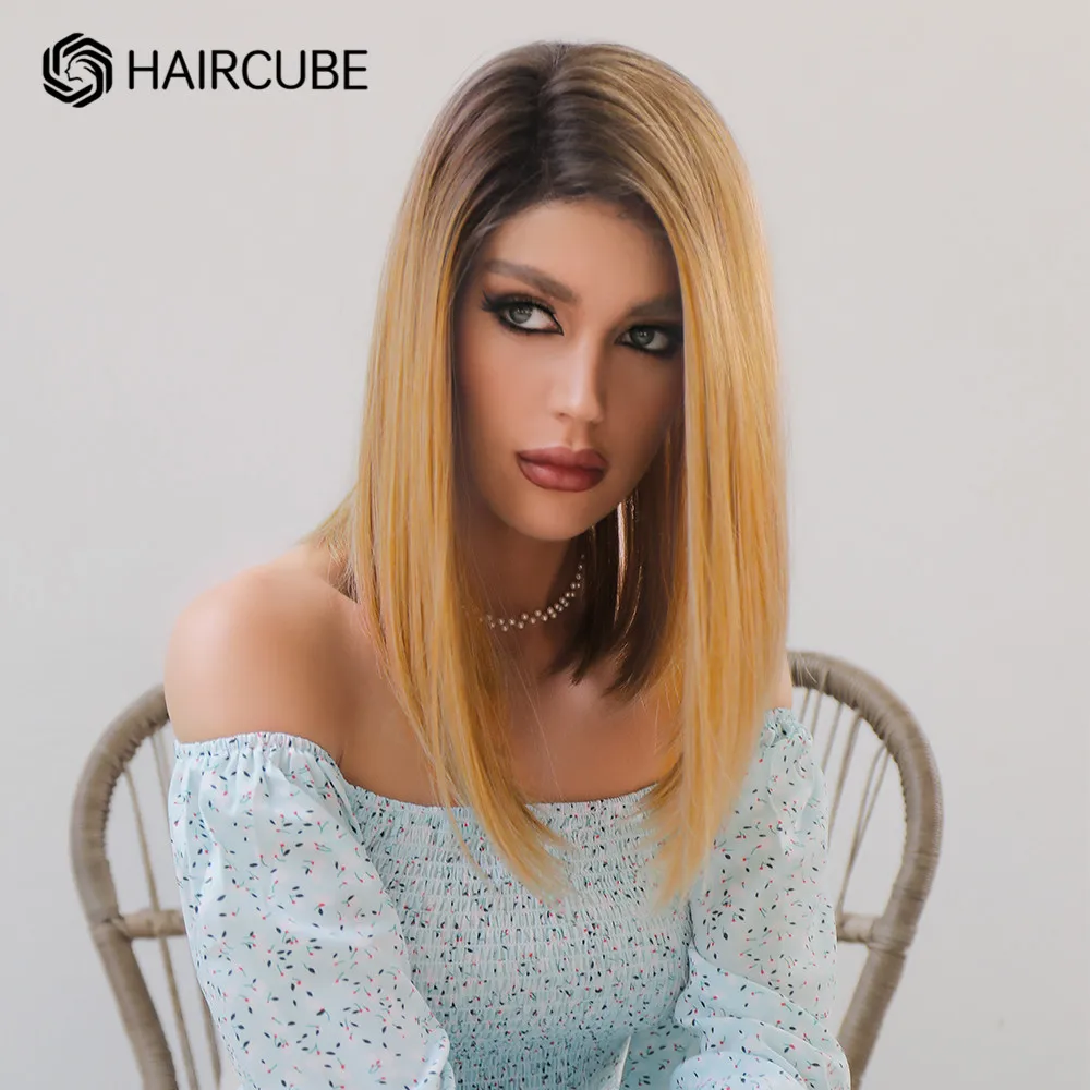 Парик HAIRCUBE с эффектом омбре медовые светлые волосы темными корнями 13*1 парики на