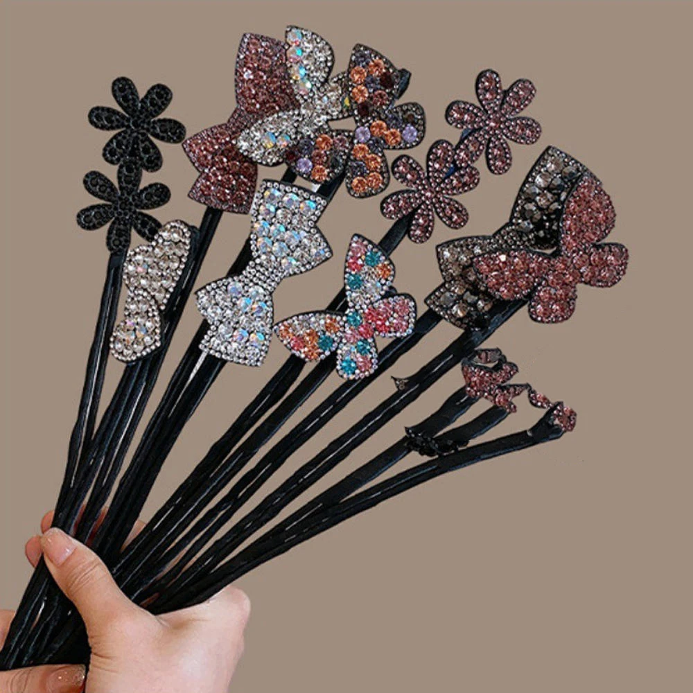 Rhinestone Star Hair Pin Flower Bud Head Bun Maker Bow Pearl Bun Maker Lazy Hair Dish Artifact Women Hair Styling Braiders 5