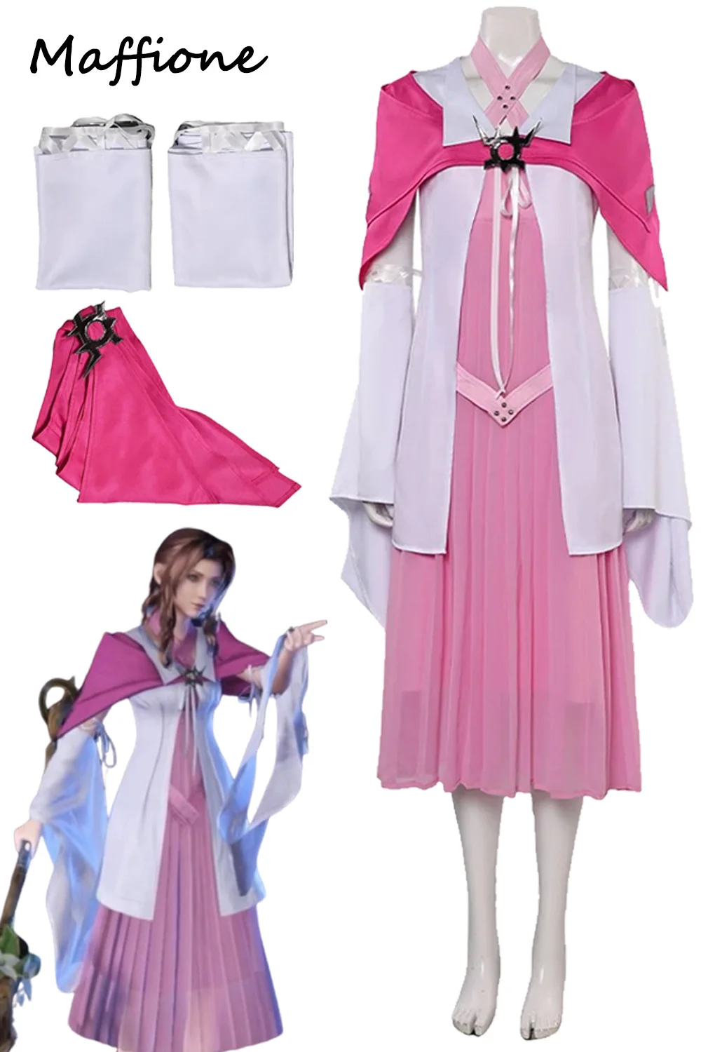 

Alice Cosplay New Pink Costume Anime Game Final Cosplay Fantasy VII Rebirth Roleplay Shawl Sleeve Outfits Women Halloween Suits