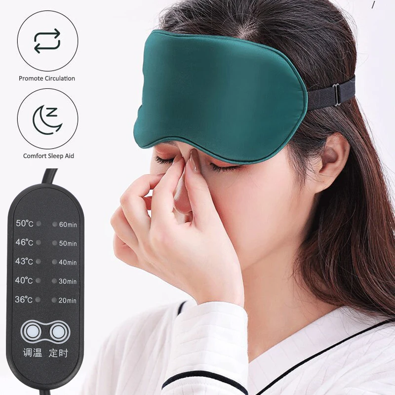 

USB Heated Electric Eye Mask Silk Sleeping Eye Cover Eyeshade Blindfold Sleep Patch Night Travel Nap Eye Compress Heating Masks