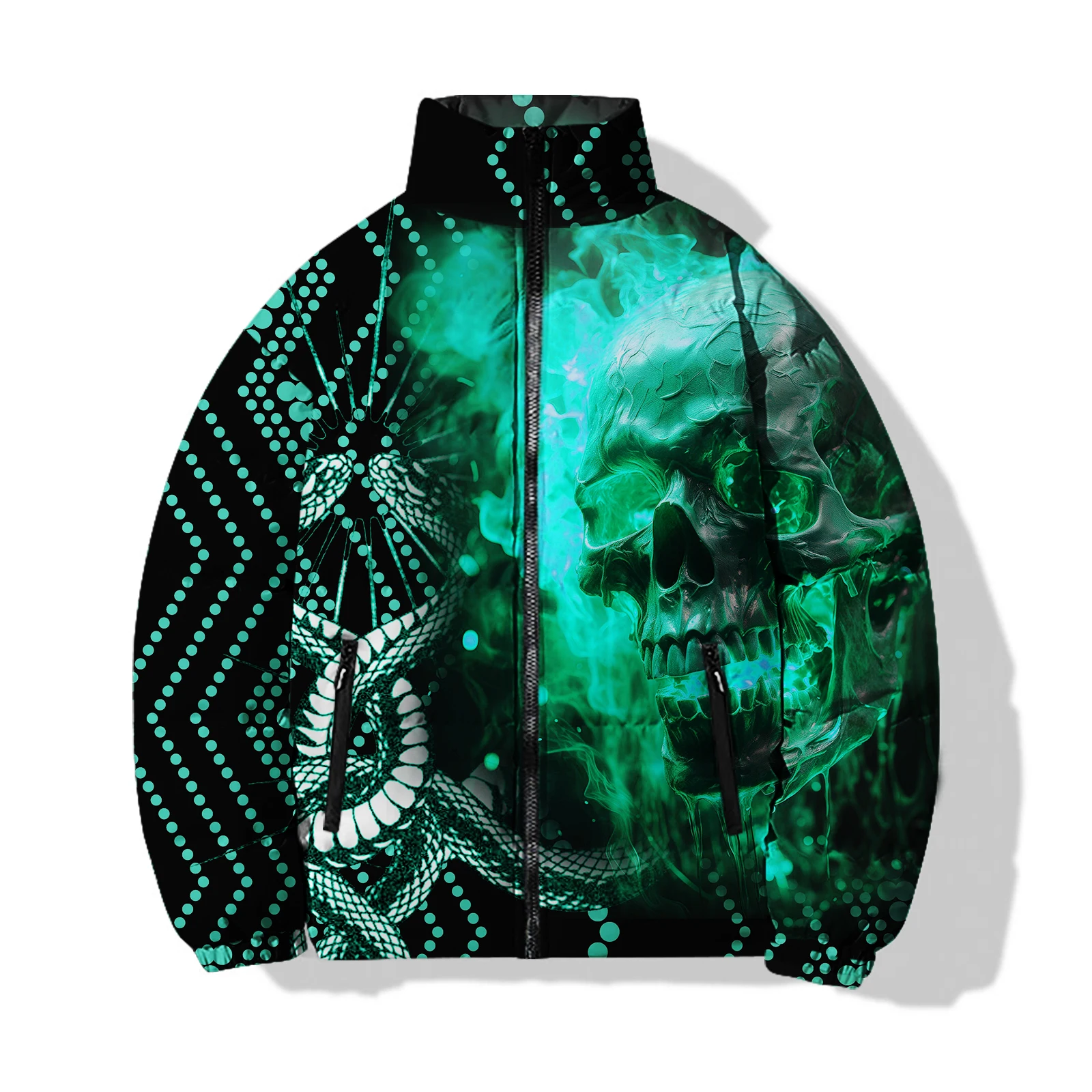 thumbnail image 1 of Ropa informal de invierno de algodón cálido, abrigos para hombre, estampado de calavera gótica, chaqueta holgada de algodón para hombre, 1 of 5