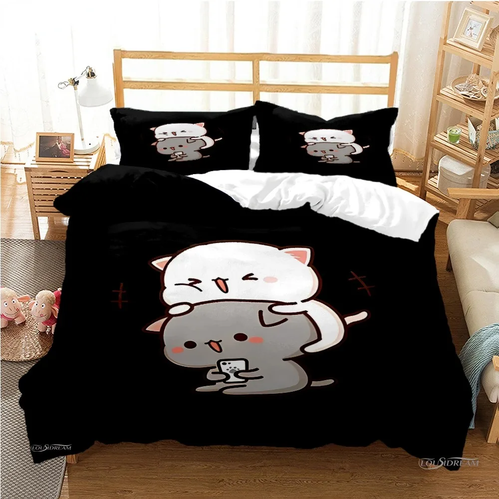 Bubu Dudu Cartoon Bear Panda Duvet Cover Set with kawaii print on queen bed