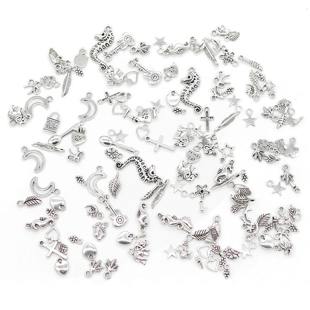 Mixed Tibetan Silver Charms Diy Silver Beads Accessories Heart Shape Cross Pendant Starfish Elephant Metal Charm Etc.