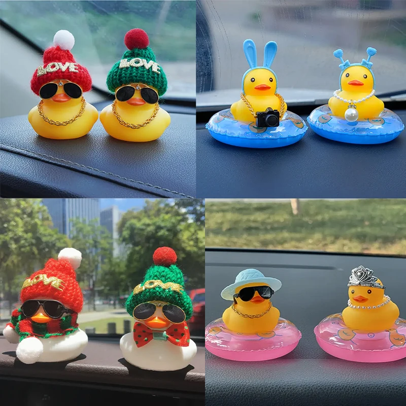 Set 2 rățuște de cauciuc pentru bordul mașinii, decorațiuni galbene cu scârțâit, ornamente auto