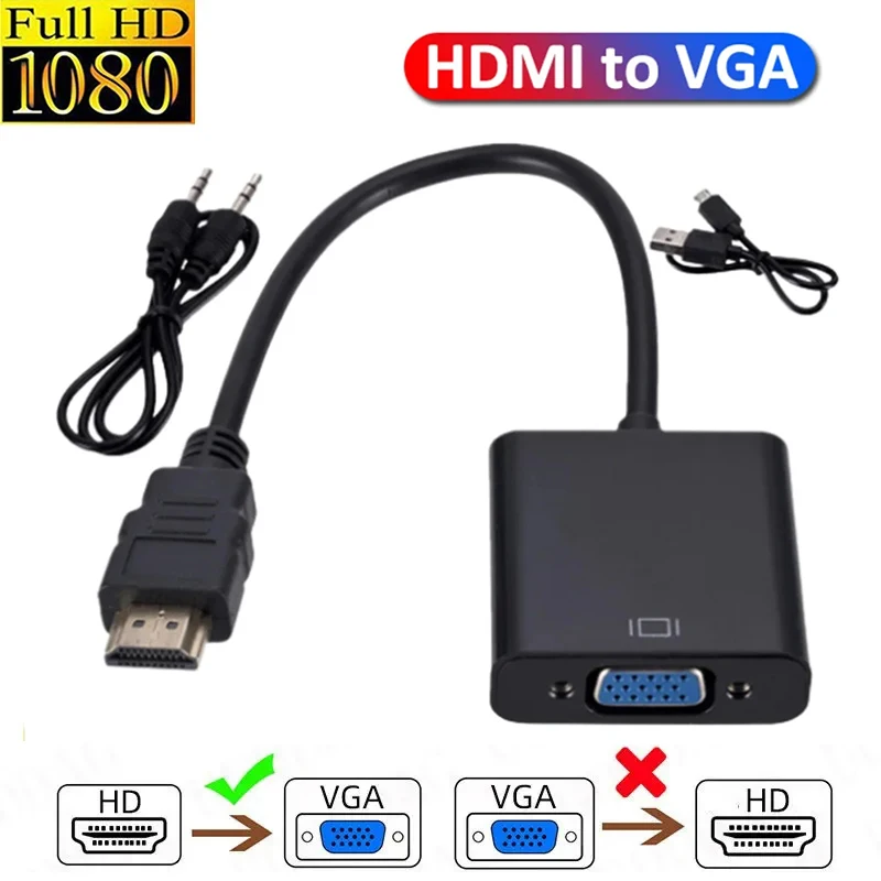 Convertitore Hd 1080P Hdmi A Vga Cavo Hdmi Con Alimentatore Audio Adattatore Hdmi Maschio A Vga Femmina Per Laptop Ps4 Tv Box Xbox Tv