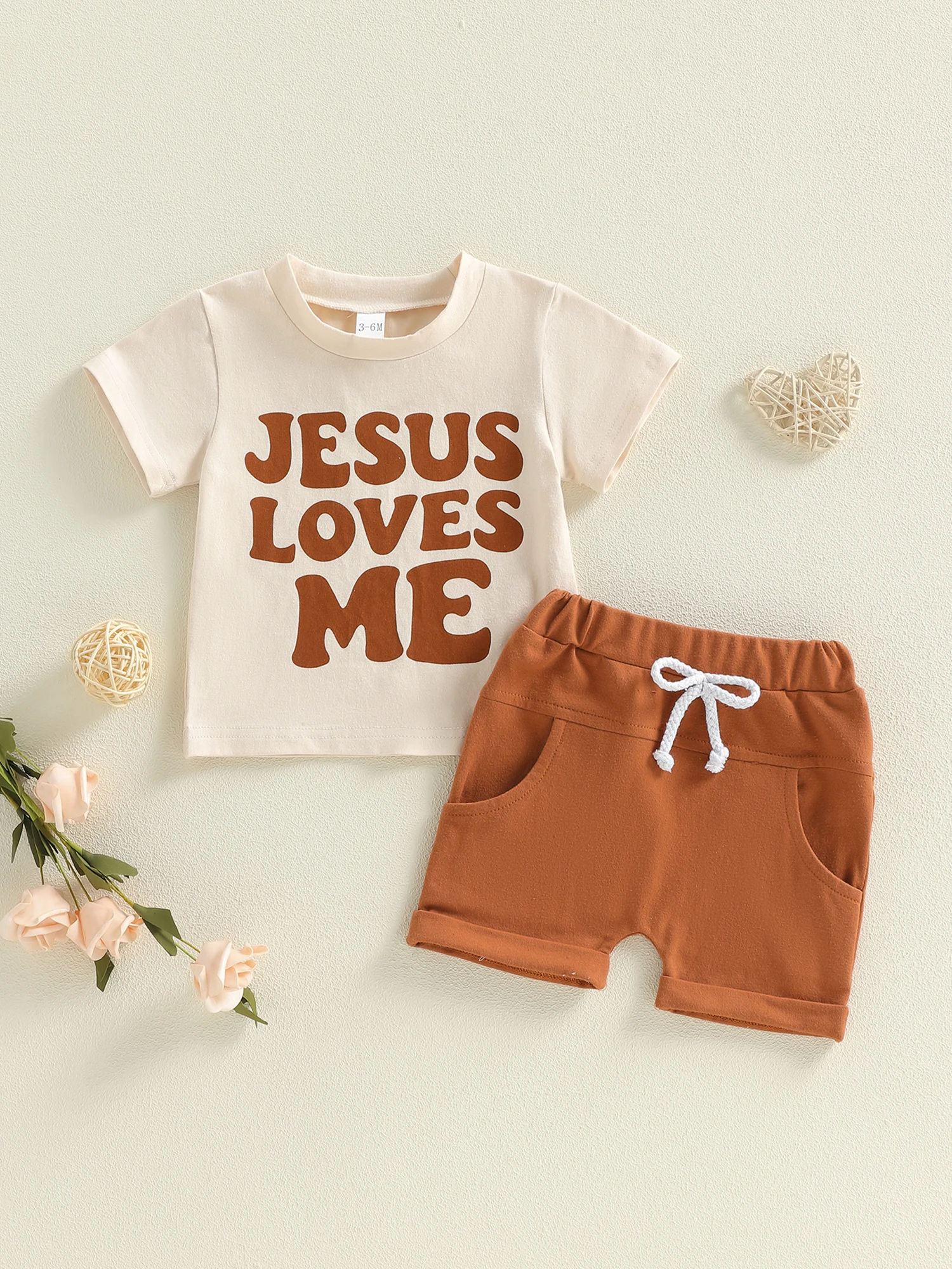 2Pcs Baby Girl Boy Clothes Set Short Sleeve Crew Neck Letters Print Tops and Elastic Waist Shorts for Summer