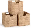 12 x 12 x 12in Water Hyacinth Storage Baskets, Wicker Storage Baskets for Shelves, Foldable Square Baskets for IKEA Kallax Set o 1