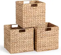12 x 12 x 12in Water Hyacinth Storage Baskets, Wicker Storage Baskets for Shelves, Foldable Square Baskets for IKEA Kallax Set o 1