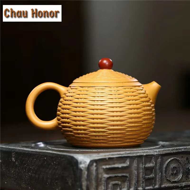 260ml Boutique Yixing Purple Clay Tea Pots Raw Ore Section Mud Xishi Teapot Bamboo Weaving Filter Kettle Handmade Household Gift