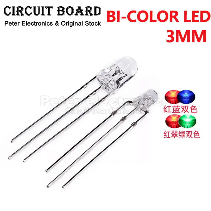 

20pcs F3 3mm Flash Green Red Blue Bi-Color LED Light-Emitting-Diode 3-Pin Transparent Fog Cathode Anode Automatic Blinking DIY