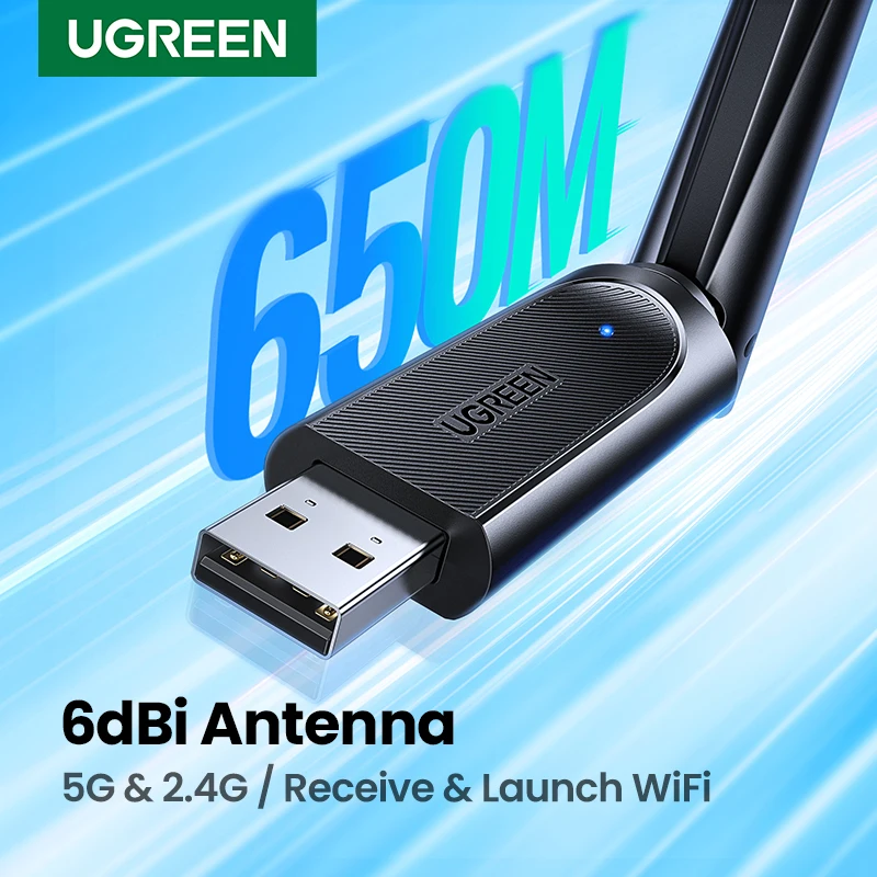 Ugreen Wifi Adaptador Ac650 Ac1300 5g & 2.4g Antena Wifi Usb para Computador Windows Usb Ethernet Adaptador Placa de Rede Wi-fi Dongle